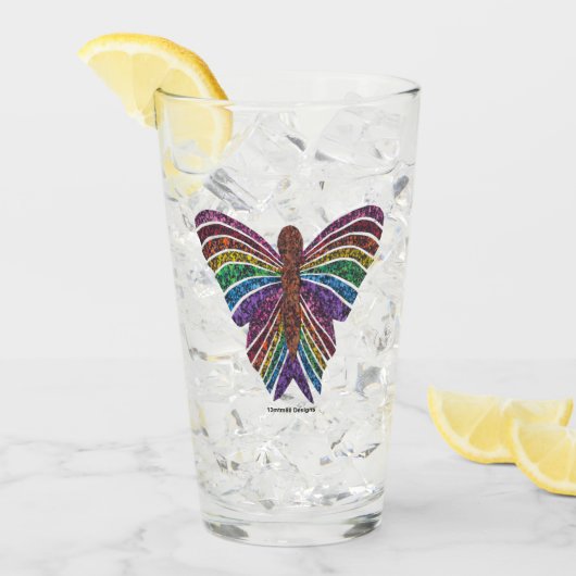 Regenboog Vlinder - Glas Cup (16oz) (Voorkant ijs)
