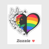 Regenboog vlinder hart sticker (Vel)