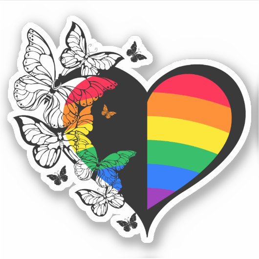 Regenboog vlinder hart sticker (Voorkant)