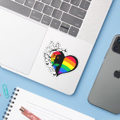 Regenboog vlinder hart sticker (Laptop met iPhone)