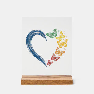 Regenboog Vlinder Hart Vintage Gravure Ontwerp_1 Acryl Bord