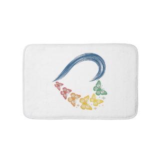 Regenboog Vlinder Hart Vintage Gravure Ontwerp_1 Badmat