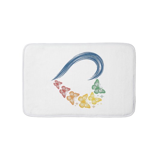 Regenboog Vlinder Hart Vintage Gravure Ontwerp_1 Badmat (Voorkant)