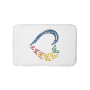 Regenboog Vlinder Hart Vintage Gravure Ontwerp_1 Badmat