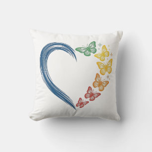 Regenboog Vlinder Hart Vintage Gravure Ontwerp_1 Kussen