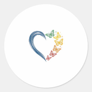 Regenboog Vlinder Hart Vintage Gravure Ontwerp_1 Ronde Sticker