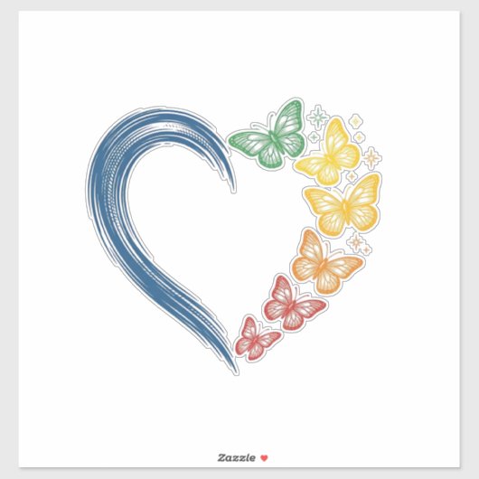 Regenboog Vlinder Hart Vintage Gravure Ontwerp_1 Sticker (Vel)