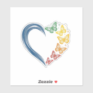Regenboog Vlinder Hart Vintage Gravure Ontwerp_1 Sticker