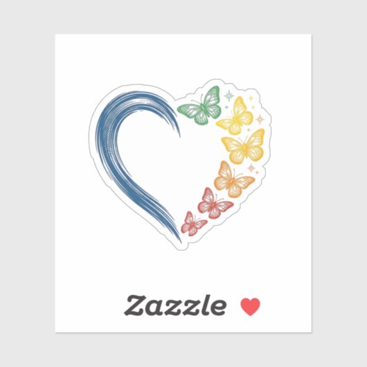 Regenboog Vlinder Hart Vintage Gravure Ontwerp_1 Sticker (Vel)