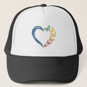Regenboog Vlinder Hart Vintage Gravure Ontwerp_1 Trucker Pet