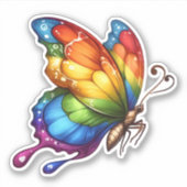 Regenboog Vlinder in Vlucht Waterdicht Sticker (Voorkant)