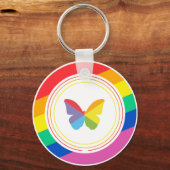 Regenboog Vlinder LGBTQ+ Pride Knop Sleutelhanger (Voorkant)