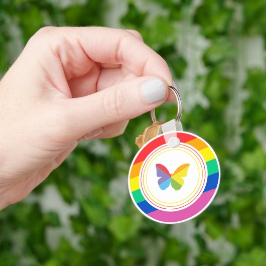 Regenboog Vlinder LGBTQ+ Pride Knop Sleutelhanger (Hand)