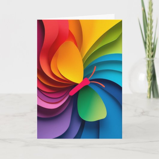 Regenboog Vlinder Papier Collage Kaart (Voorkant)