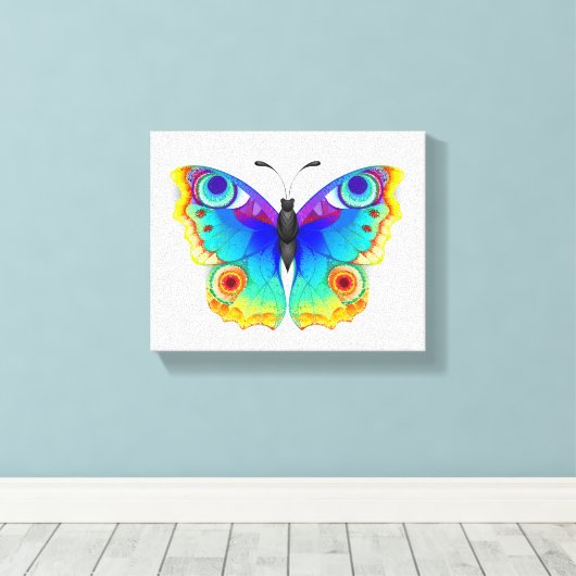Regenboog Vlinder Pauwenoog Canvas Afdruk (Insitu (Houten vloer))