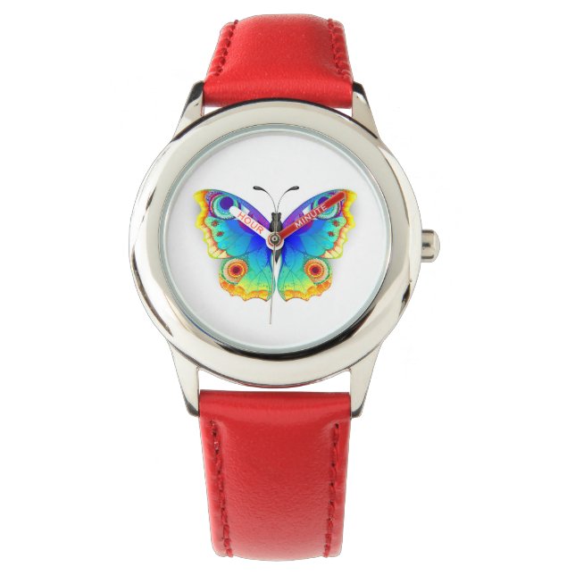 Regenboog Vlinder Pauwenoog Horloge (Voorkant)
