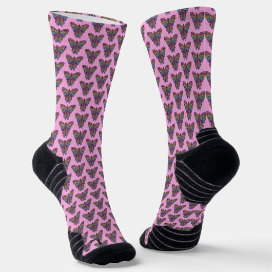 Regenboog Vlinder (roze) - Sport Sokken (Gebogen)