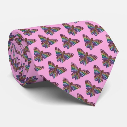 Regenboog Vlinder (roze) - Stropdas (Opgerold)