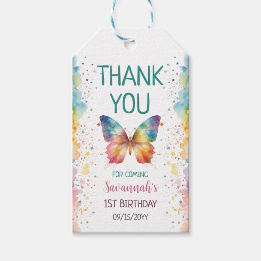 Regenboog Vlinder Verjaardag Cadeaulabel (Voorkant)