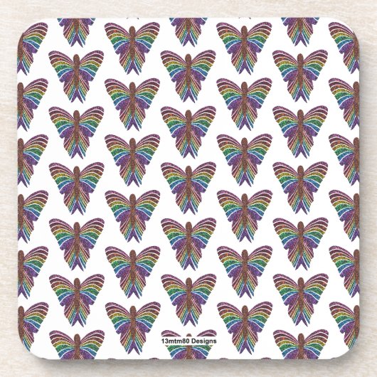 Regenboog Vlinder (wit) - Plastic Onderzetter (Voorkant)