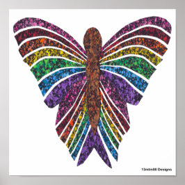 Regenboog Vlinder (wit) - Poster Print