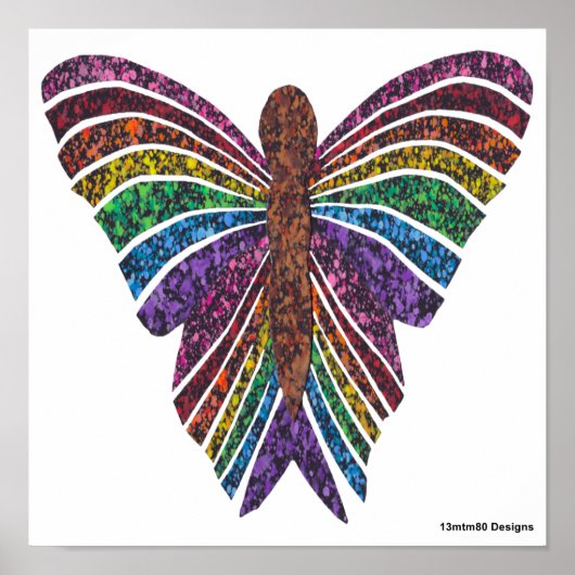 Regenboog Vlinder (wit) - Poster Print (Voorkant)