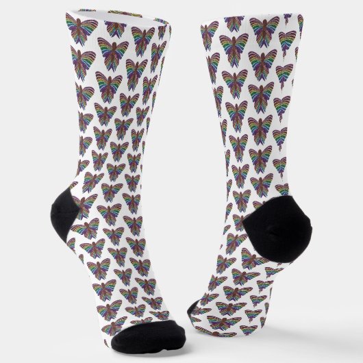 Regenboog Vlinder (wit) - Premium Soks Sokken (Gebogen)