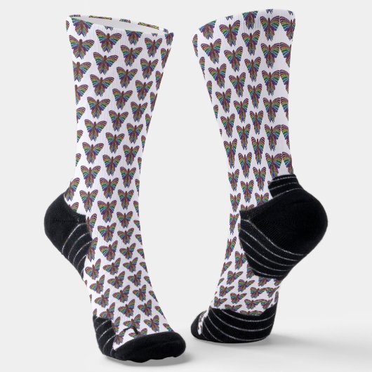 Regenboog Vlinder (wit) - Sport Sokken (Gebogen)