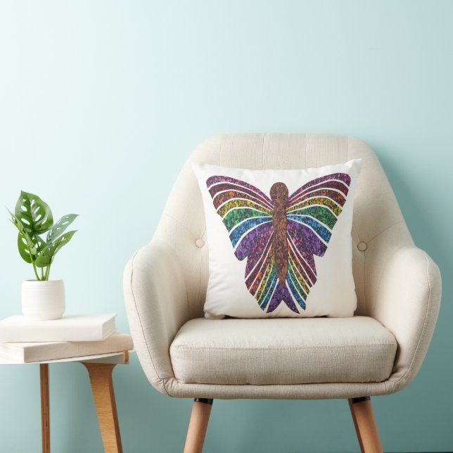 Regenboog Vlinder (witte single) - Kussen (Stoel)