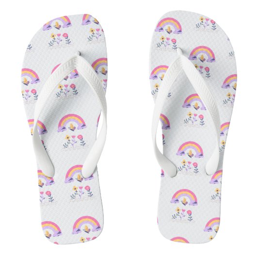 Regenboog Vlinder Wolk Bloemen Teenslippers (Voetbed)