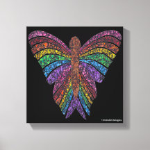 Regenboog Vlinder (zwart) - Canvas Print