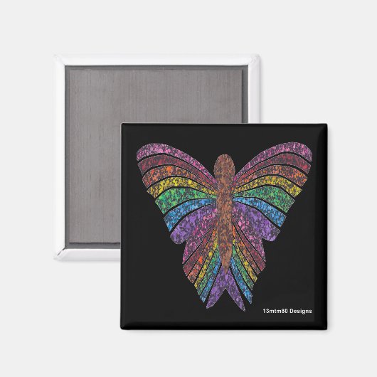 Regenboog Vlinder (zwart) - Magneet (Voorkant / Achterkant)