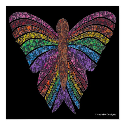 Regenboog Vlinder (zwart) - Poster Print (Voorkant)