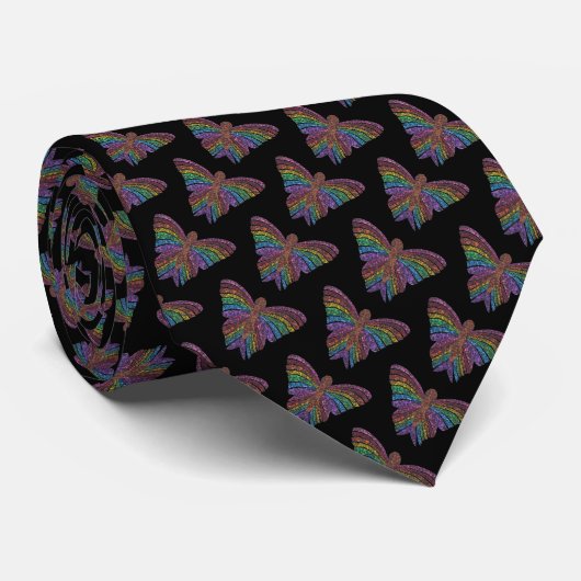 Regenboog Vlinder (zwart) - Stropdas (Opgerold)