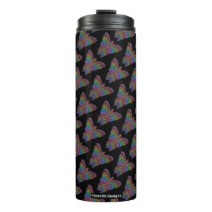 Regenboog Vlinder (zwart) - Thermische Tumbler Thermosbeker