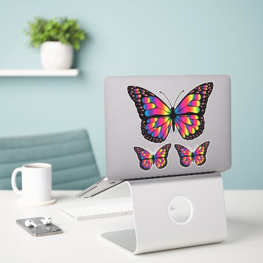 Regenboog Vlinders Decoratieve Custom Vinyl Stick Sticker (Laptop op bureau)