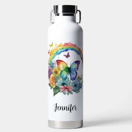 Regenboog vlinders en bloemen waterfles