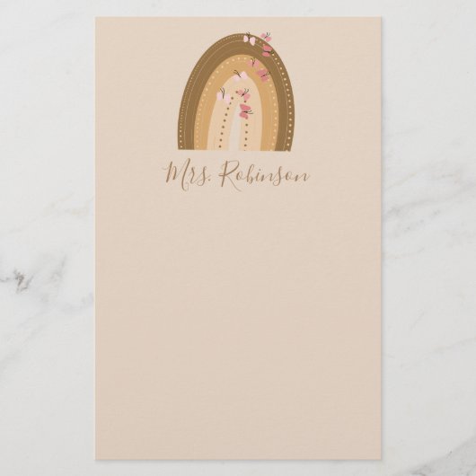 Regenboog Vlinders Script Leraren Naam Briefpapier (Voorkant)