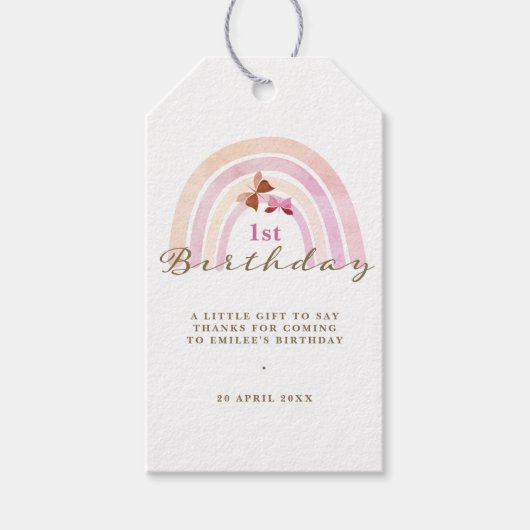 Regenboog Vlinders Verjaardag Pastel Roze Dank u Cadeaulabel (Voorkant)