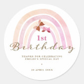 Regenboog Vlinders Verjaardag Pastel Roze Dank u Ronde Sticker (Voorkant)