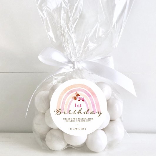 Regenboog Vlinders Verjaardag Pastel Roze Dank u Ronde Sticker