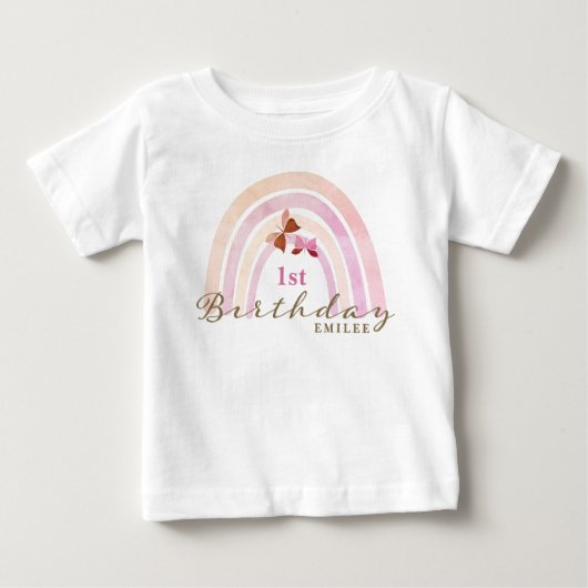 Regenboog Vlinders Verjaardagsfeestje Pastel Pinks (Voorkant)