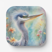 Regenboog Vogels Blauwe Heron 1 Papieren Bordje (Voorkant)