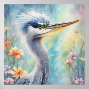 Regenboog Vogels Blauwe Heron 1 Poster