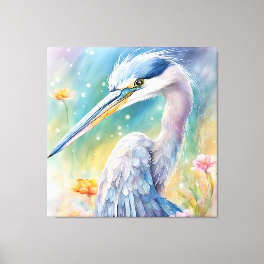 Regenboog Vogels Blauwe Heron 2 Canvas Afdruk (Voorkant)