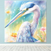 Regenboog Vogels Blauwe Heron 2 Canvas Afdruk (Insitu (Houten vloer))