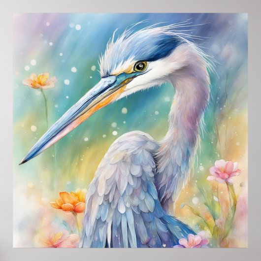 Regenboog Vogels Blauwe Heron 2 Poster (Voorkant)