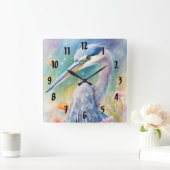 Regenboog Vogels Blauwe Heron 2 Vierkante Klok (Huis)