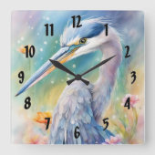 Regenboog Vogels Blauwe Heron 2 Vierkante Klok (Voorkant)