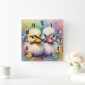 Regenboog Vogels Eend 2 Vierkante Klok (Huis)